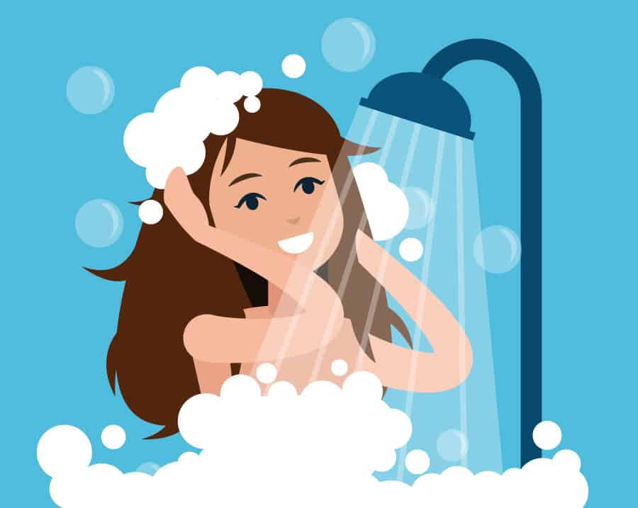 A person washing her hair