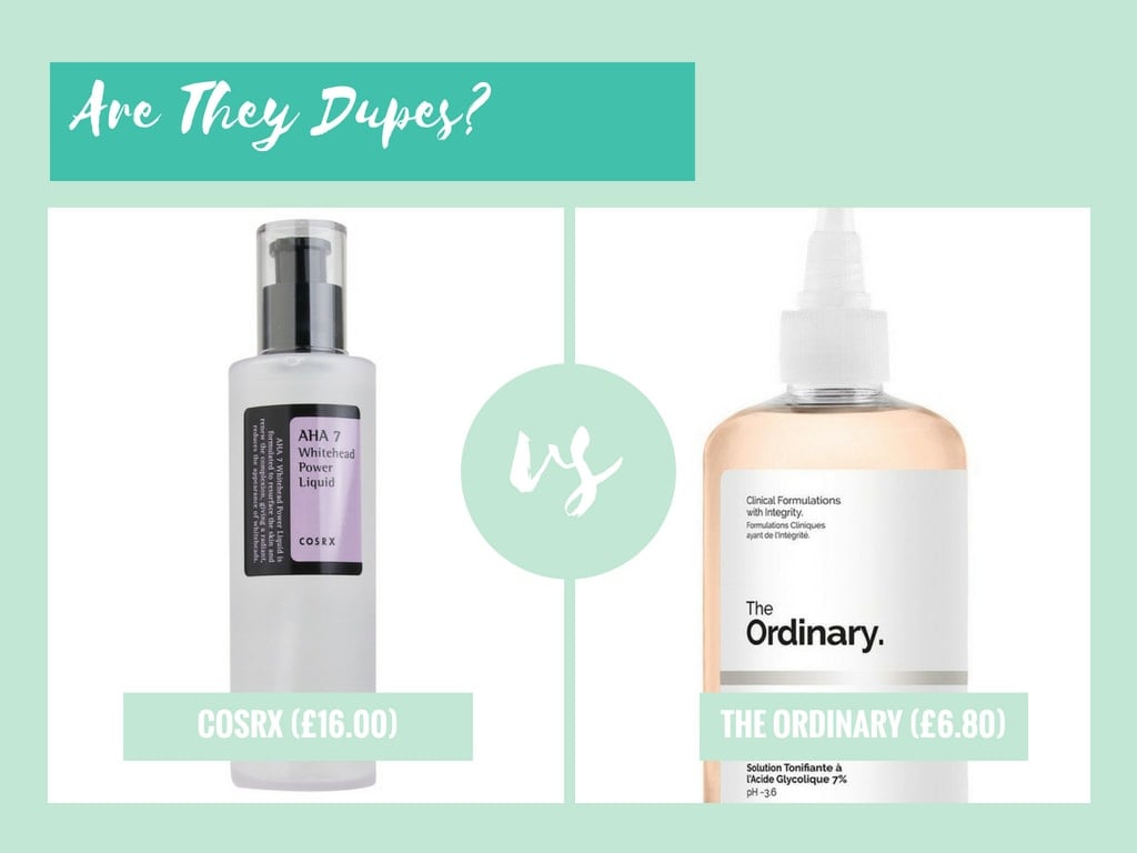 dupe the ordinary glycolic acid toning solution vs cosrx aha 7 whitehead power liquid