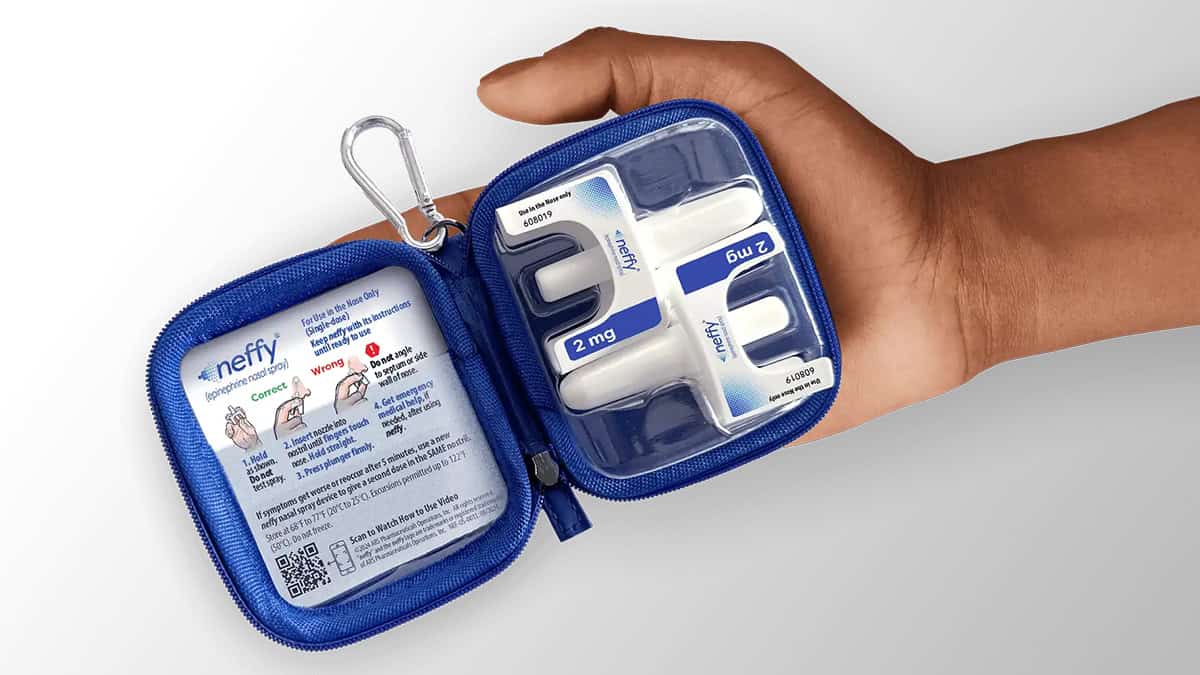 Neffy nasal spray in a carrying case