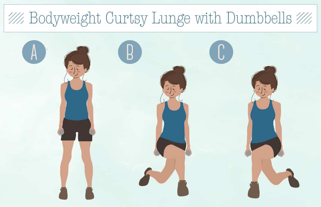 Bodyweight Curtsy Lunge with Dumbells