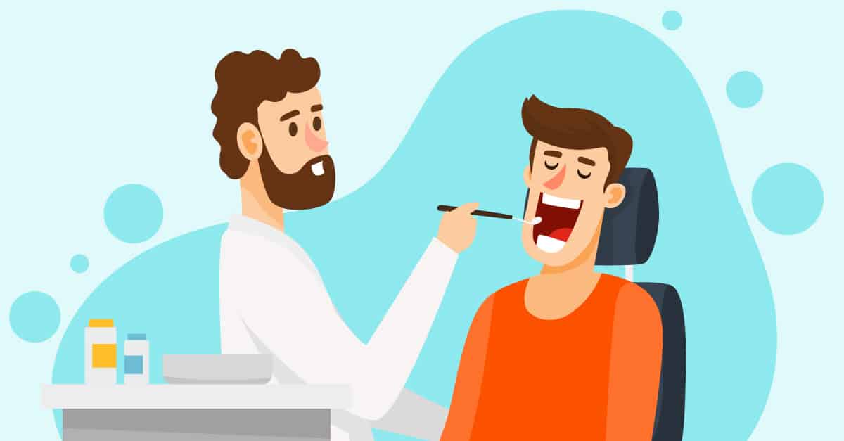 A person in the dental chair being examined by a dentist.