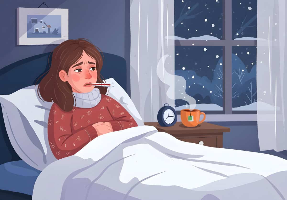 A person in bed with a cold